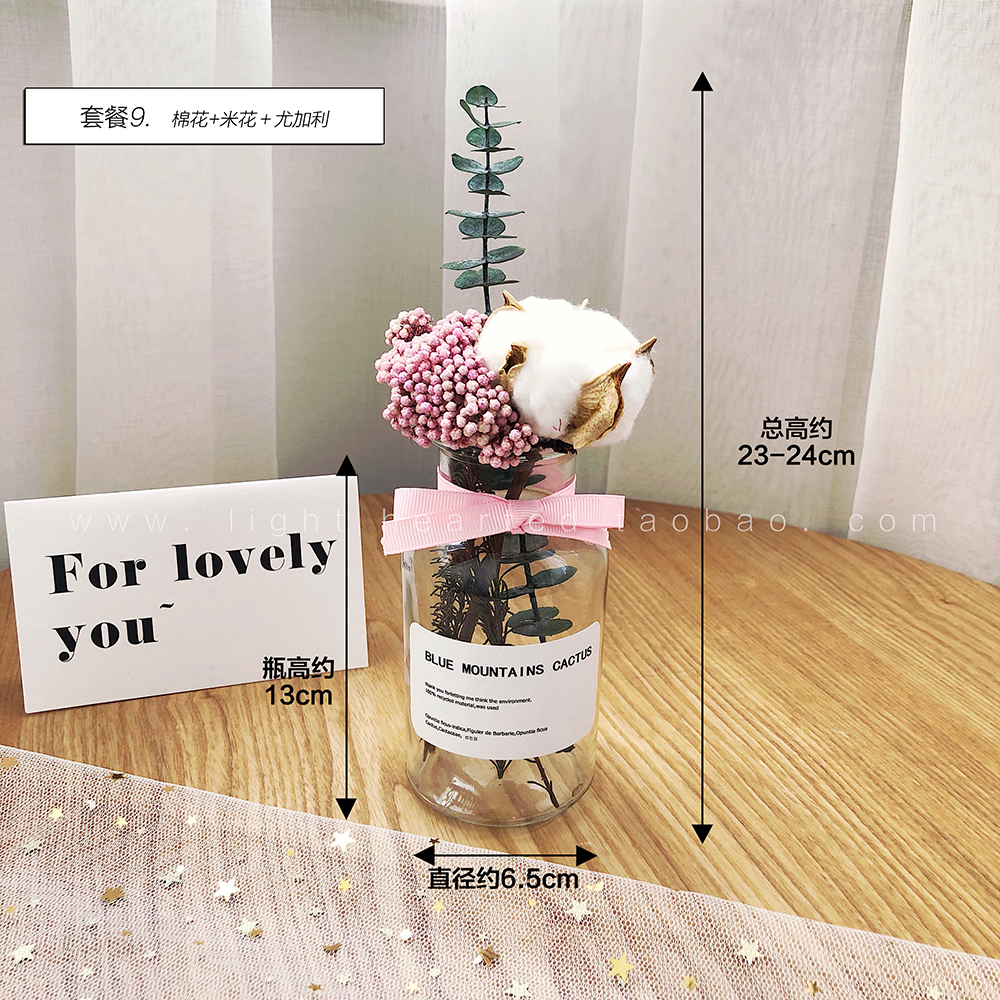 Eucalyptus (Including Bottle)Dry bouquet Northern Europe Ornaments Hydroponics transparent Small glass vase Flower arranging device Retro Ins wind Simplicity Home Furnishing decorate