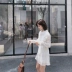 ◆ Yang Momo ◆ đầm ren Hàn Quốc phiên bản của thắt lưng là mỏng một từ váy ngắn tay áo trumpet trắng ren công chúa váy đầm ngắn xòe A-Line Váy