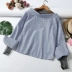 Giả hai mảnh lưới khâu áo sơ mi nữ mùa thu mới áo sơ mi nhỏ lỏng mỏng sọc T-Shirt áo triều 8D071