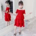 Váy bé gái mùa hè 2019 mới váy váy trẻ em outcropping phong cách phương Tây big boy lưới đỏ công chúa váy - Váy