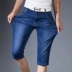 Mùa hè thích hợp quần jean nam thẳng mỏng người đàn ông trung niên khỏa thân quần short 6 căng cha 7-quần Quần jean