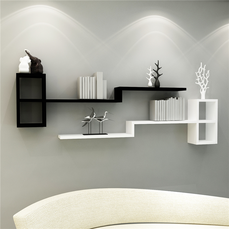 Trang trí tường phòng khách kệ sách treo tường phòng ngủ vách ngăn đầu giường treo tường lưu trữ đơn giản lưới sáng tạo kệ gỗ decor kệ treo tường phòng khách