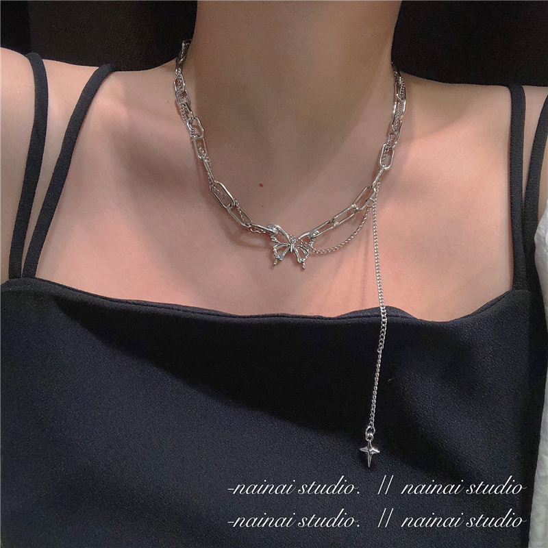 Silverydisco dancing butterfly have more cash than can be accounted for Necklace ~ 2021 Cold wind ins temperament Hip hop necklace Minority Sense of design sweater chain