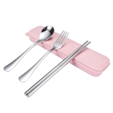 Портативная посуда из нержавеющей стали, комплект, палочки для еды, ложка, вилка для школьников, нержавеющая сталь AISI 304, 3 предмета