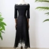 Thiết kế cảm giác thích hợp sợi lưới dài tay một vai váy mùa thu mới phụ nữ lưng cao váy dài không đều - Váy dài
