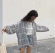 Ngắn trước áo dài lỏng thời trang Nhật Bản nữ mới 2019 bong bóng dài tay áo POLO cổ áo kẻ sọc - Áo sơ mi dài tay Áo sơ mi dài tay