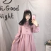 2018 mùa thu mới của phụ nữ Nhật Bản lỏng bằng gỗ tai dài đèn lồng dài tay áo Một từ dress + cá tính ribbon váy sơ mi váy đầm