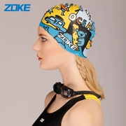 Mũ bơi silicon dành cho người lớn Zoke unisex in nhét tai không thấm nước tóc dài không kéo đầu thiết bị bơi chống trượt - Mũ bơi