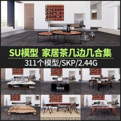 5650现代新中式家居饰品茶几边几栅格Enscape草图大师SU模型库-1