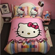 Hello Kitty phim hoạt hình mèo bông bộ đồ giường denim chải kt lanh chăn trẻ em gái bông - Bộ đồ giường bốn mảnh chăn ga gối đệm giá rẻ Bộ đồ giường bốn mảnh