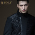 PINLI sản phẩm đen jacquard cổ áo cổ áo slim bông dây kéo áo khoác Hàn Quốc phiên bản của xu hướng mùa thu quần áo B173605428 Bông