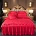 Bộ chăn ga gối đệm cotton dày bốn bộ phòng cưới lớn màu đỏ phòng ngủ đầy đủ chăn bông bao gồm 1,8m giường gạo - Bộ đồ giường bốn mảnh