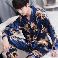 Của nam giới mùa xuân và mùa hè ngắn tay đồ ngủ lụa hai mảnh dài tay băng lụa Hàn Quốc phiên bản của kích thước lớn nhà thoáng khí dịch vụ phù hợp với pijama nam trung niên