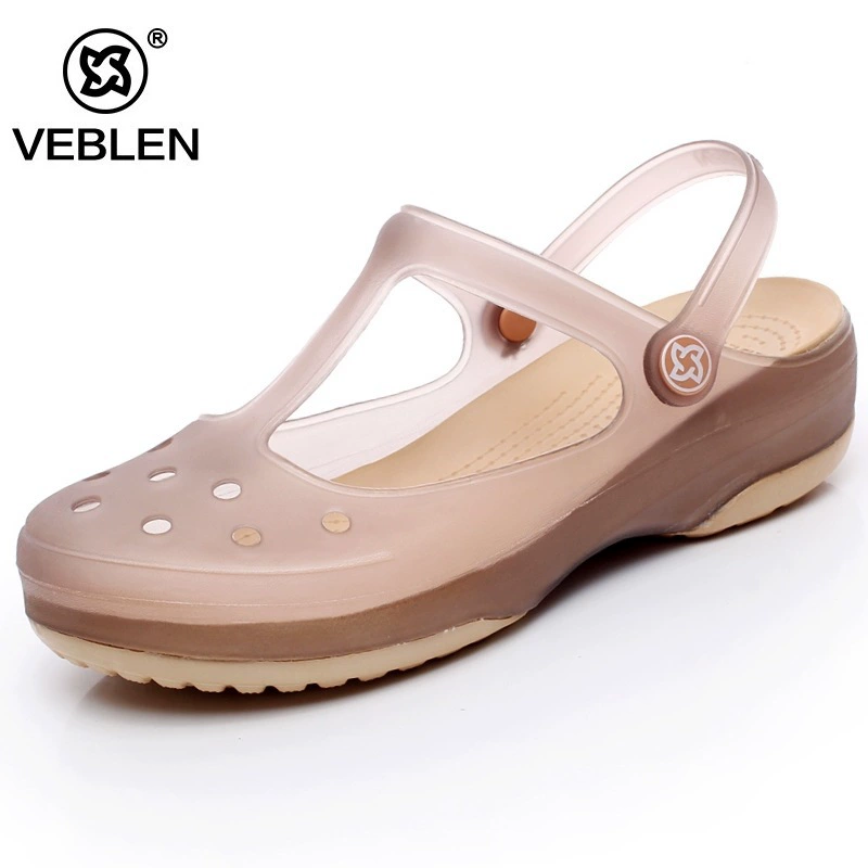 VEBLEN Dép sandals đi biển mùa hè Veblen dép của phụ nữ Dép eva cao đáy dày mũi chân dép in họa tiết bên bờ biển 