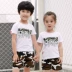 Cha mẹ và con mặc mùa hè 2018 mới Hàn Quốc phiên bản của một gia đình ba nhà bông ngắn tay t- shirt bốn ngụy trang phù hợp với