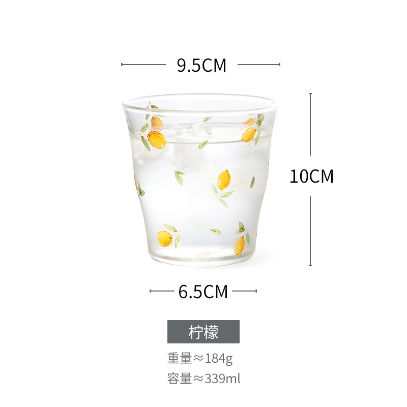 Hand Textured Glass (Lemon)Painting market Home Furnishing Heat resistant glass Water cup household Daisy teacup Milk tea cup Cold drink cup like a breath of fresh air glass