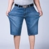 Mùa hè cộng với chất béo căng quần jean nam xl quần short chất béo, quá khổ 5 năm điểm quần 7 bảy quần quần bò ống rộng nam Cao bồi