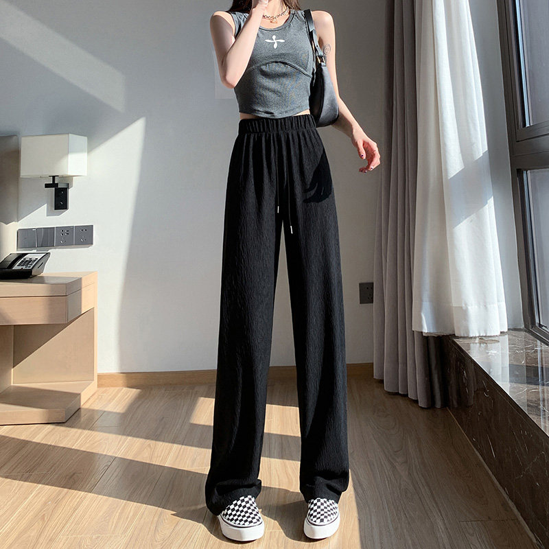 High-waisted, drape, thin white ice silk wide-leg pants for women, 2022 summer new style, loose and casual straight-leg pants for petite women Application Scenario