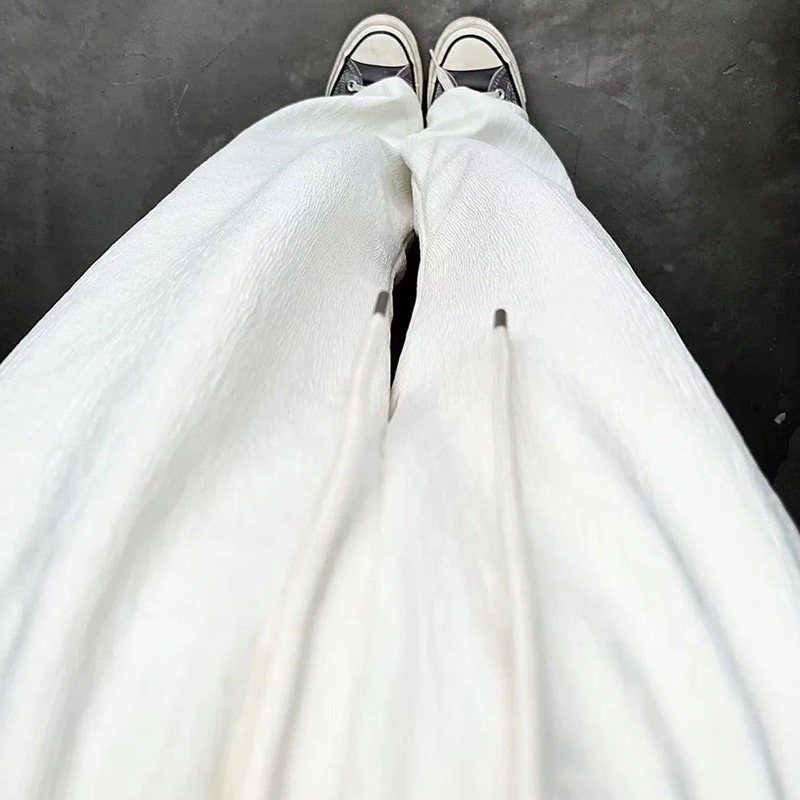 High-waisted, drape, thin white ice silk wide-leg pants for women, 2022 summer new style, loose and casual straight-leg pants for petite women details Picture