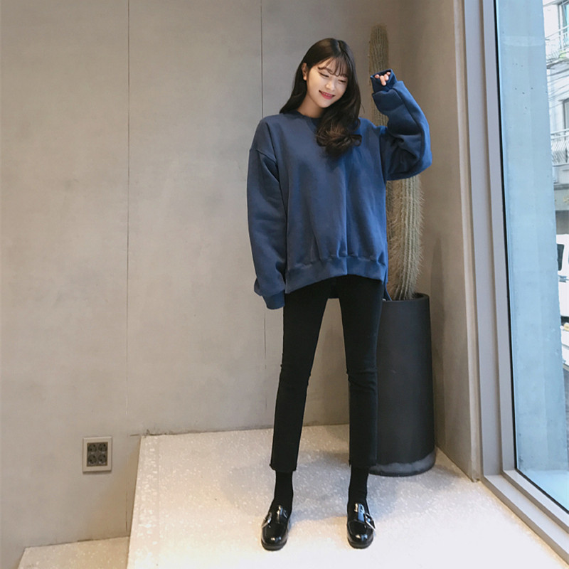 The 2022 Spring and autumn new style of Korean women's straight-leg stretch black loose, slimming, high-waisted, versatile nine-inch jeans are trendy Specification image