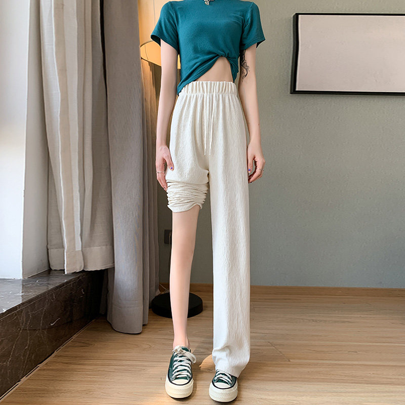 High-waisted, drape, thin white ice silk wide-leg pants for women, 2022 summer new style, loose and casual straight-leg pants for petite women Specification image