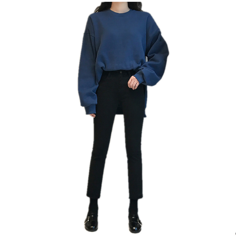 The 2022 Spring and autumn new style of Korean women's straight-leg stretch black loose, slimming, high-waisted, versatile nine-inch jeans are trendy Item Picture