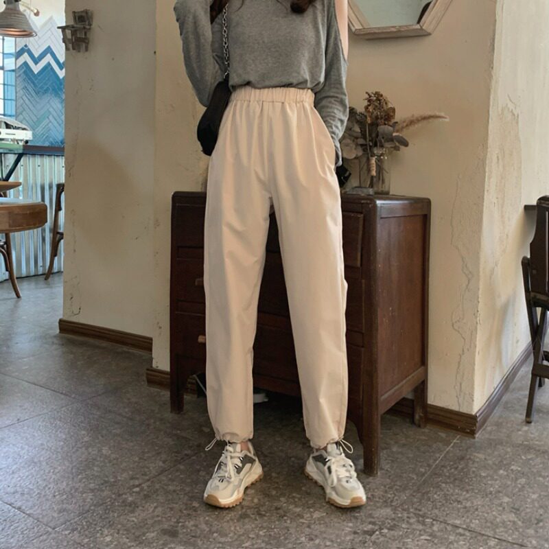 Sanmu Zi Fast Fashion Women's Wear ~ Apricot-colored versatile tight-fitting casual pants, Korean-style high-waisted slimming workwear pants, sportswear pants Specification image