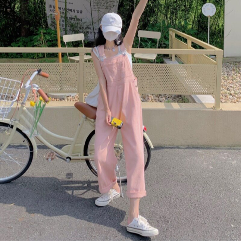Summer women's wide-leg straight-leg pants, children's petite high-waisted denim overalls, spring and autumn loose, niche slimming long pants details Picture