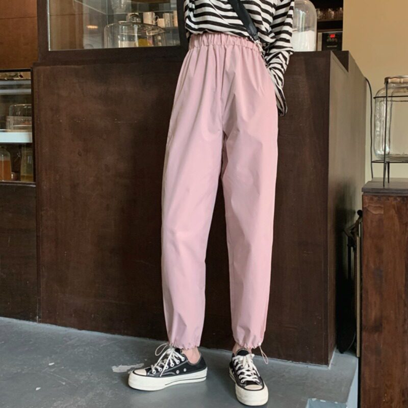 Sanmu Zi Fast Fashion Women's Wear ~ Apricot-colored versatile tight-fitting casual pants, Korean-style high-waisted slimming workwear pants, sportswear pants Application Scenario