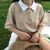 Mùa hè cao đẳng gió polo màu sắc tương phản cổ áo cơ bản letter in ngắn tay T-Shirt nữ sinh viên lỏng áo triều