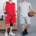 Mùa hè của nam giới không tay thể thao phù hợp với lỏng bông vest quần short đồng phục bóng rổ bông giản dị tập thể dục chạy quần áo Bóng rổ
