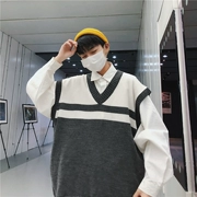 Dongdaemun Hàn Quốc với cổ v màu đại học phù hợp với áo vest không tay hoang dã áo len