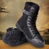 Черные высокие тканевые тактические сапоги, высокая талия