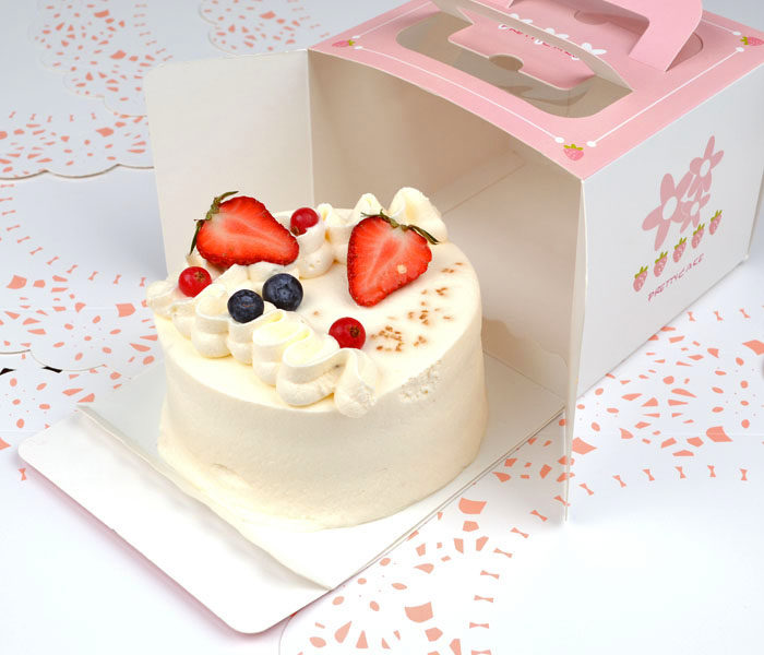 出口韩国烘焙包装 粉色草莓4寸手提蛋糕盒 奶酪芝士盒 配底托