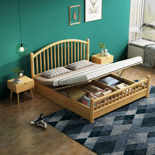Сплошная кровать для кровати северный стиль современный простая 1,2 простая односпальная кровать японская домашняя зона 1,8 метра двойная высокая коробка кровать