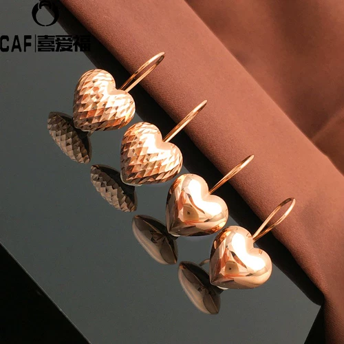 Ювелирное украшение, золотые глянцевые серьги в виде сердечка, Россия, 14 карат, розовое золото