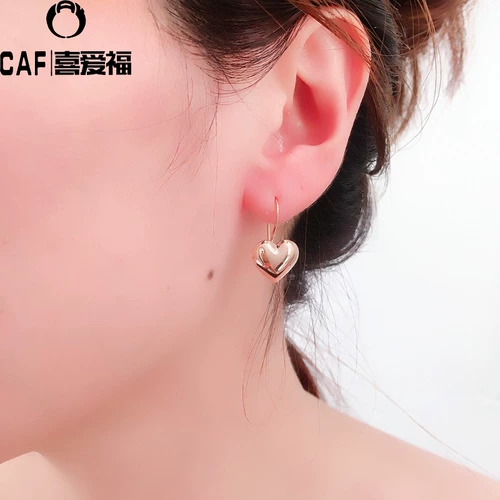 Ювелирное украшение, золотые глянцевые серьги в виде сердечка, Россия, 14 карат, розовое золото