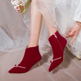 Зимние свадебные туфли, короткие сапоги, флисовые ботинки для невесты на высоком каблуке, коллекция 2023