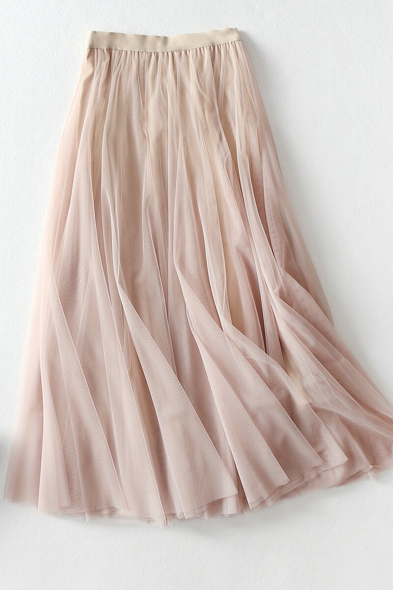 朦胧冰丝长裙半身纱网巴厘叠加垂美双层法式其它元器件