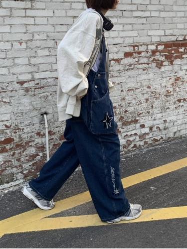 Джинсовый японский комбинезон, оригинальные дизайнерские штаны