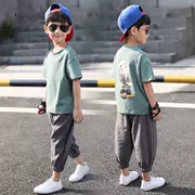 Bộ quần áo bé trai mùa hè 2019 mới cho bé trai lớn tay ngắn hai mảnh bé trai quần áo mùa hè đẹp trai - Phù hợp với trẻ em