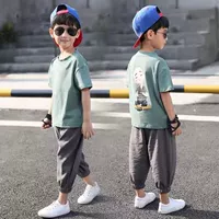 Bộ quần áo bé trai mùa hè 2019 mới cho bé trai lớn tay ngắn hai mảnh bé trai quần áo mùa hè đẹp trai - Phù hợp với trẻ em shop đồ trẻ em