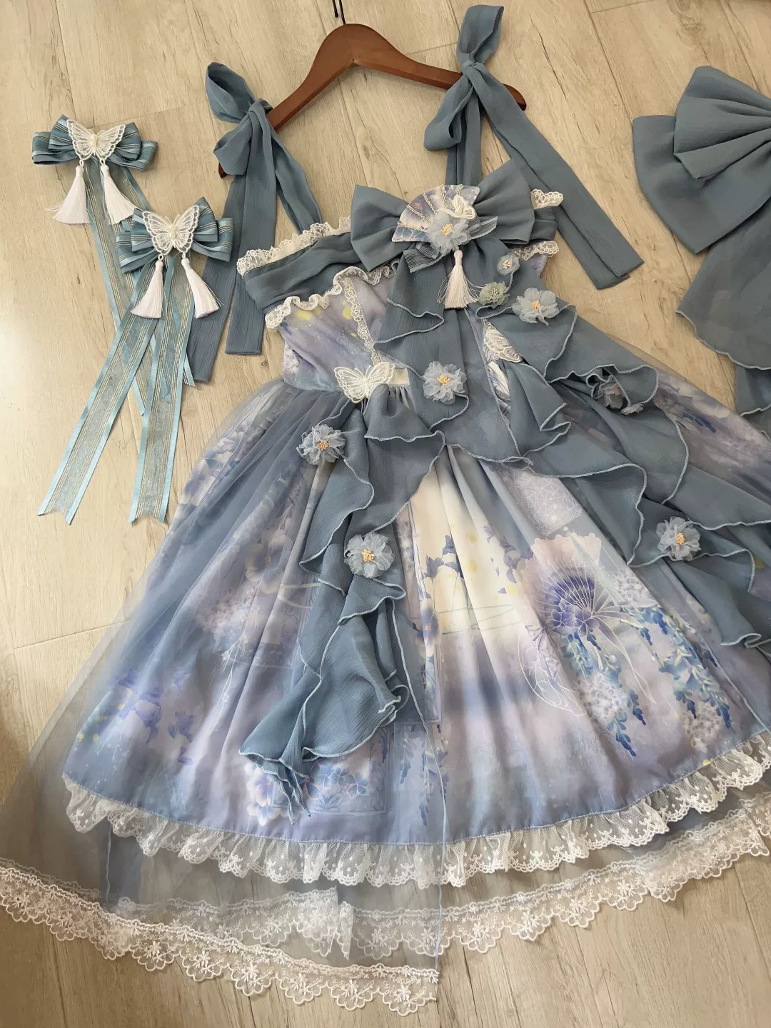 [Spot] [Flower Moon Night] Китайский стиль шифон принт Лолита JSK бобовое молочное мороженое лолита