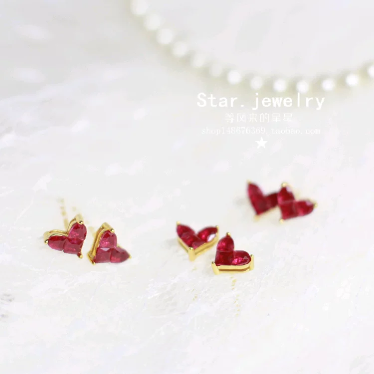 Jewelry, ruby earrings heart-shaped jade, silver 925 sample