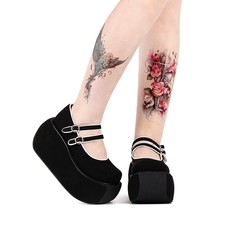 туфли 2019秋季新品大头鞋lolita鞋厚底松糕10厘米娃娃鞋9633黑绒布 Angelic imprint