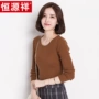 Áo len nữ Hengyuan Xiang mùa thu đông thời trang màu rắn cổ tròn áo len mỏng phần mỏng áo sơ mi là quần áo mỏng của phụ nữ - Cộng với kích thước quần áo áo vest nữ
