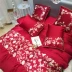 Trung Quốc thêu màu hồng đỏ bông bộ đồ giường cưới tân gia bộ quà tặng của bốn bộ 60 bông satin chủ yếu dài - Bộ đồ giường bốn mảnh