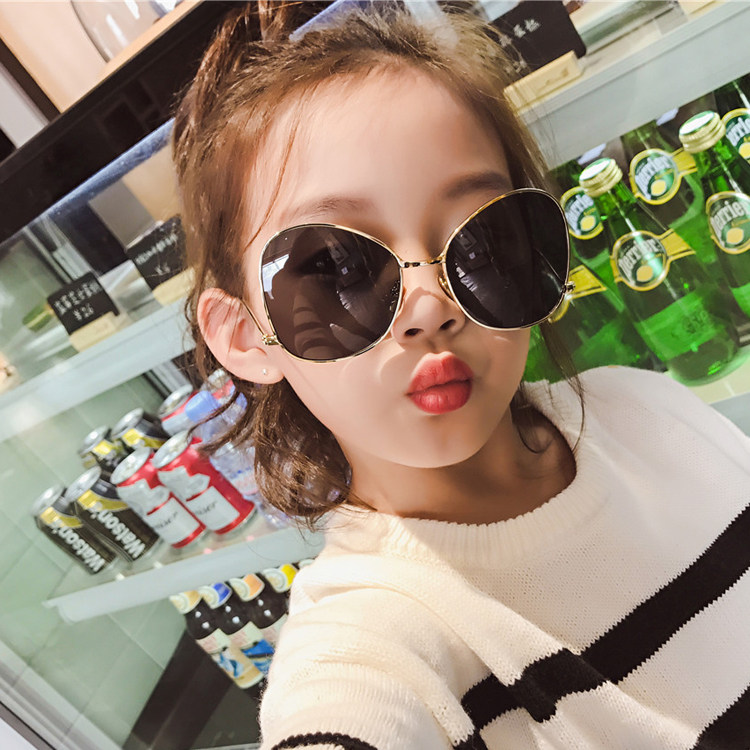 2017新复古金属韩版儿童太阳镜防紫外线男女童宝宝墨镜圆球状眼镜