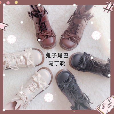 taobao agent Martens, fleece demi-season low boots, Lolita style