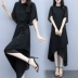 Phụ nữ mới của mùa hè năm 2021 cộng với kích thước váy dài nữ màu đen mỏng voan mỏng eo thon váy dài tay ngắn - Váy dài